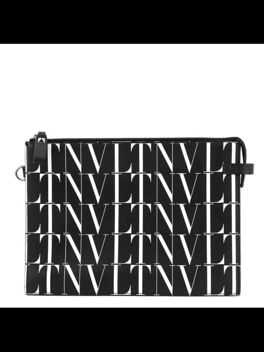 Valentino Garavani Black and White VLTN Logo Zip Pouch